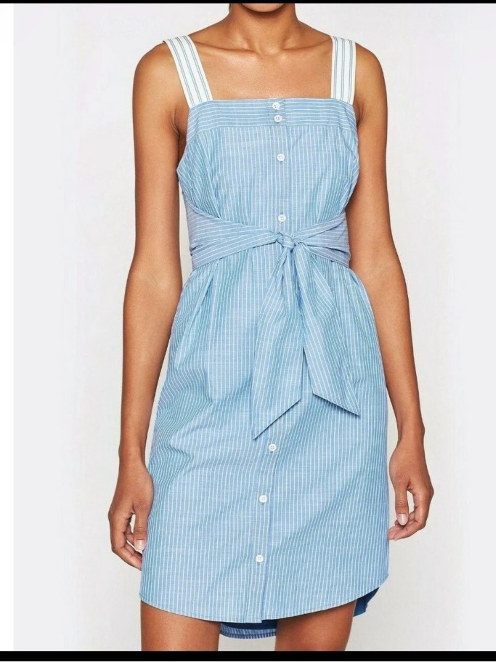 Joie Galilee Blue White Stripe Tie Waist Shirt Dress Lined Sleeveless Size M